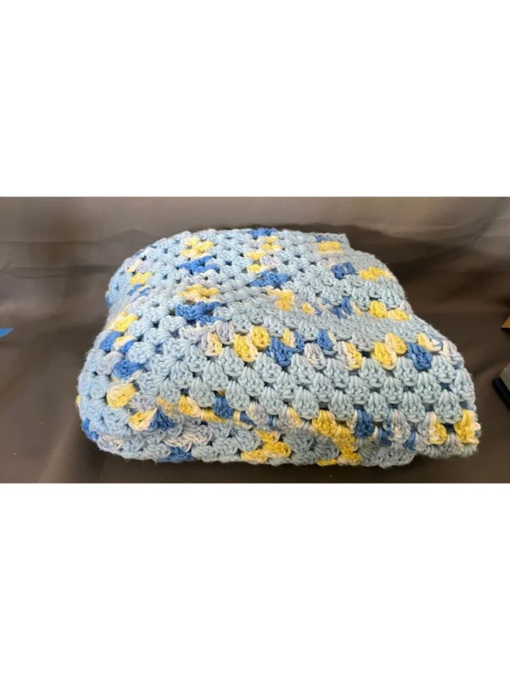 Handmade Blue & Yellow Crochet Blanket Throw For Baby Or Couch